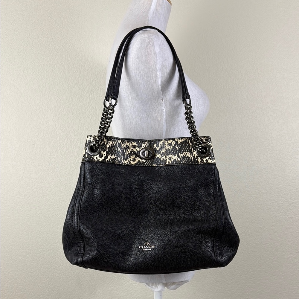 Coach Black and Snake Turnlock Edie Leather Tri-compartment Shoulder‎ Bags